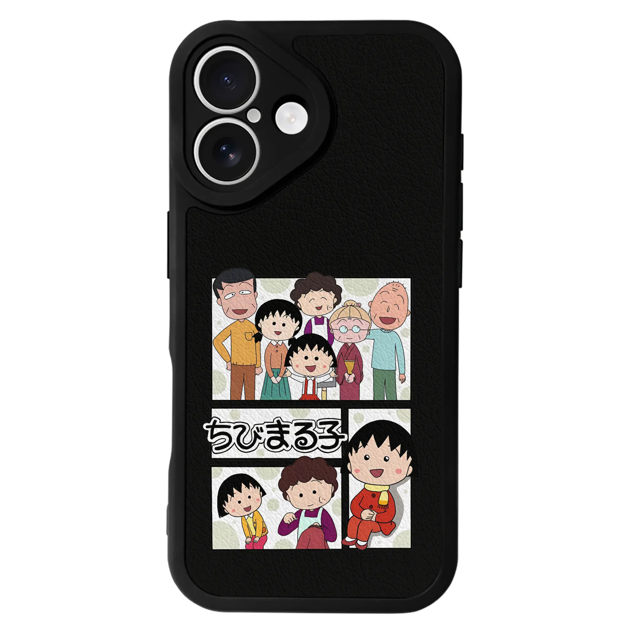 ちびまる子ちゃん グッズ さくら ももこ - IPhone 16シリーズ対応 ・ シリコンスマホケース ・ レザー調 ・ 高精度フィット ・ 耐衝撃 ・ ワイヤレス充電対応 ・ 精密カット